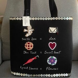Lulu Guinness Black Embroidered Tote Bag